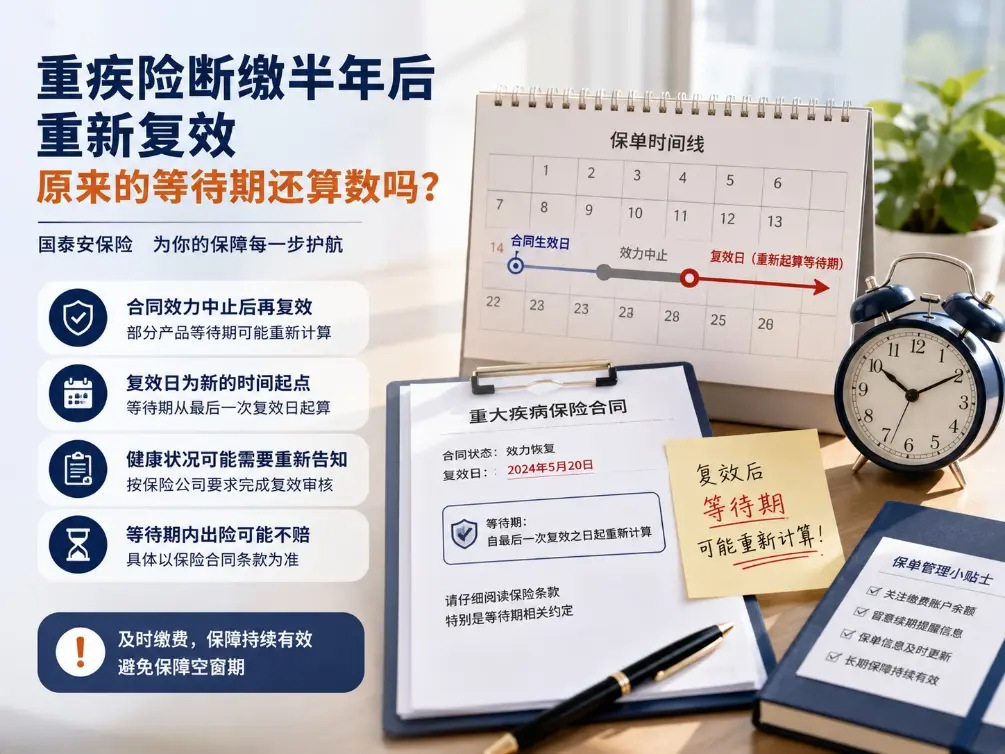 重疾险断缴半年后重新复效,原来的等待期还算数吗?(图1) 重疾险断缴半年后重新复效,原来的等待期还算数吗?(图1)