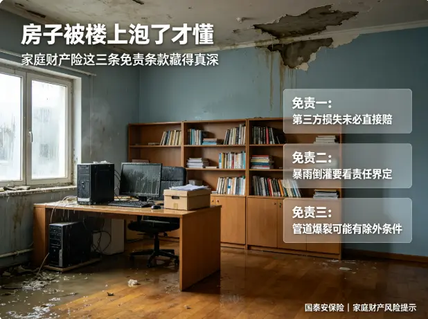 房子被楼上泡了才懂:家庭财产险这三条免责条款藏得真深(图1) 房子被楼上泡了才懂:家庭财产险这三条免责条款藏得真深(图1)